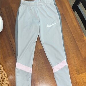 Nike Kids Light Gray Joggers with Pink Accents
